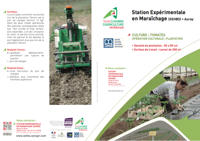Etude robots et pénibilité travail agricole - Station expérimentale Bretagne Sud